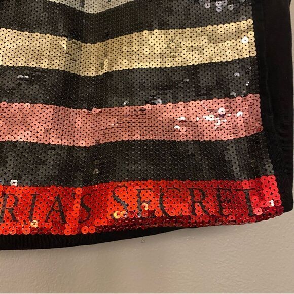 Victoria's Secret Stripe Sequin Carryall Tote beach Bag Black Red Silver Large - Picture 8 of 9